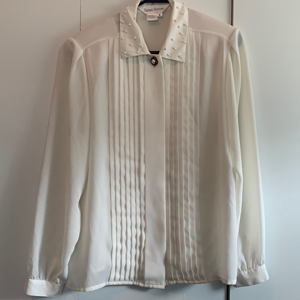 Vintage cream colored blouse with pearl accents.